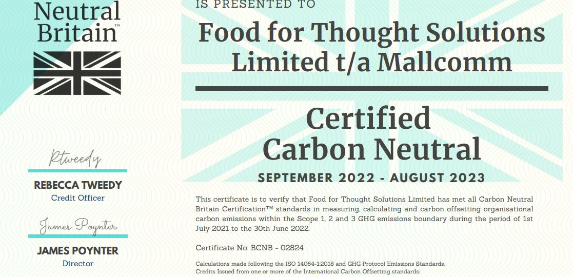 Carbon neutral certificate 2022